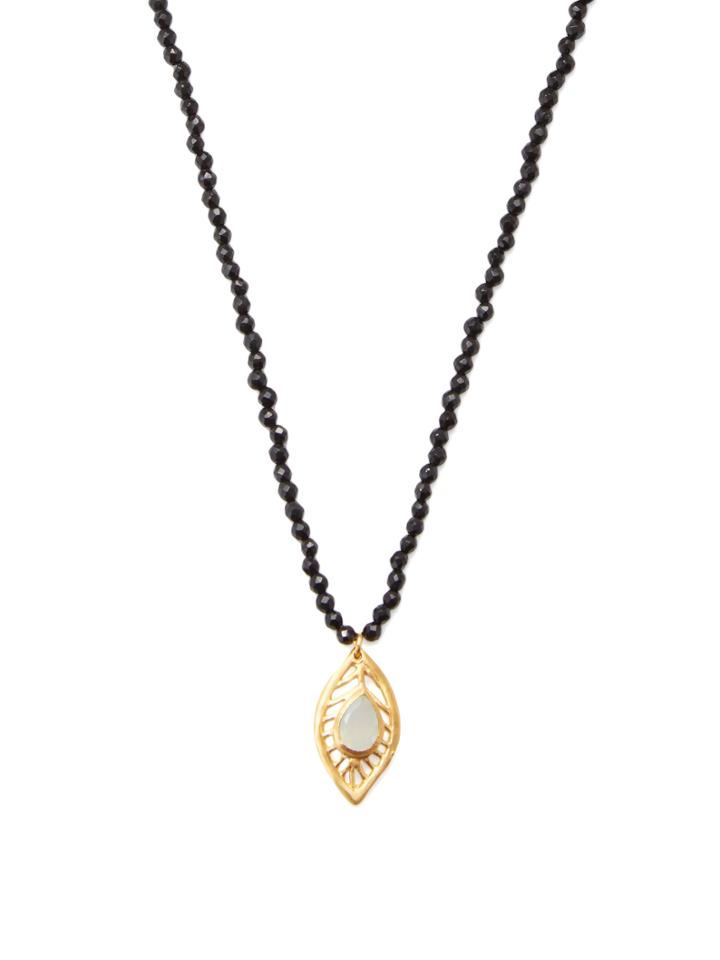 Satya Onyx & Blue Agate Feather Pendant Necklace