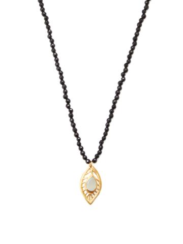Satya Onyx & Blue Agate Feather Pendant Necklace