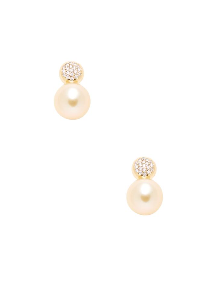 Baggins 18k Yellow Gold, 0.28 Total Ct. Pave Diamond & Golden South Sea Pearl Drop Earrings