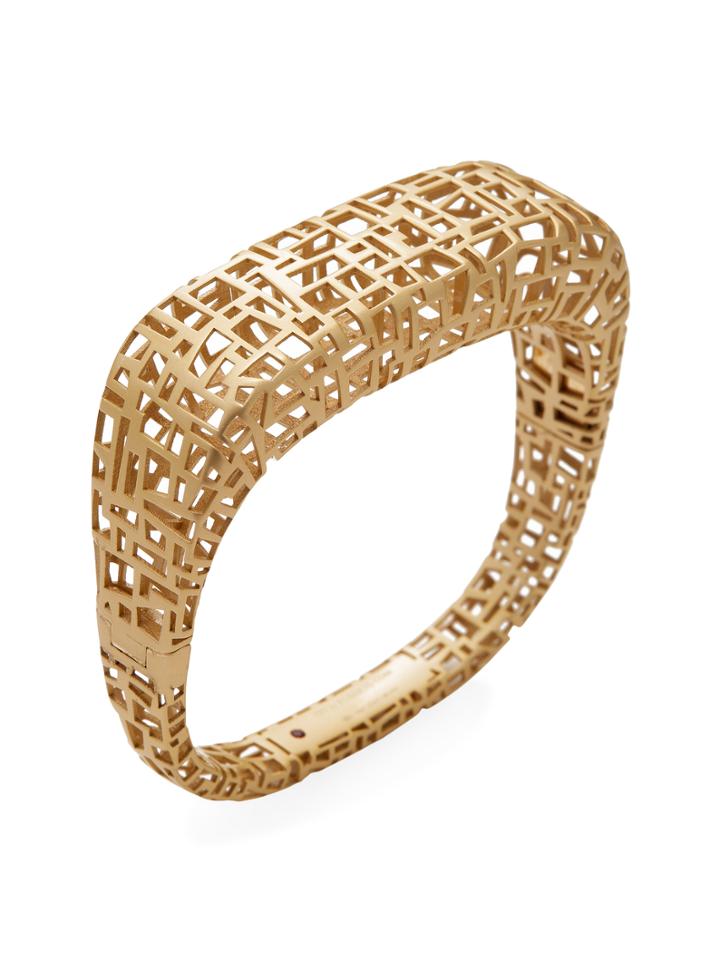 Roberto Coin Brushed Gold-plated Silver 5 Ten Skyline Bangle Bracelet