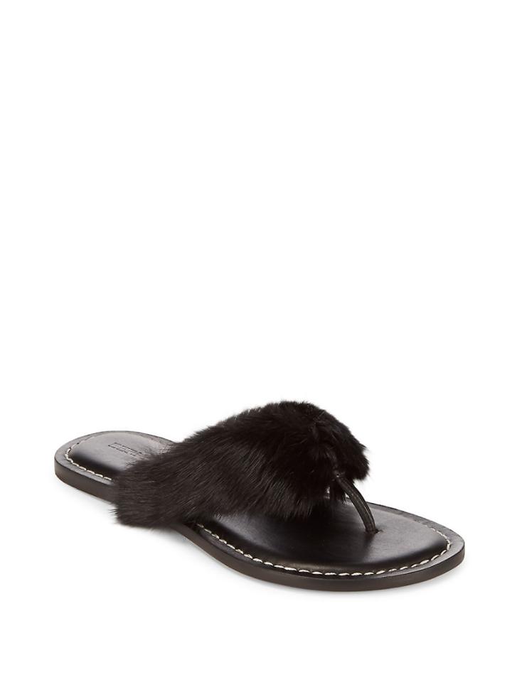 Bernardo Leather & Rabbit Fur Flip Flops
