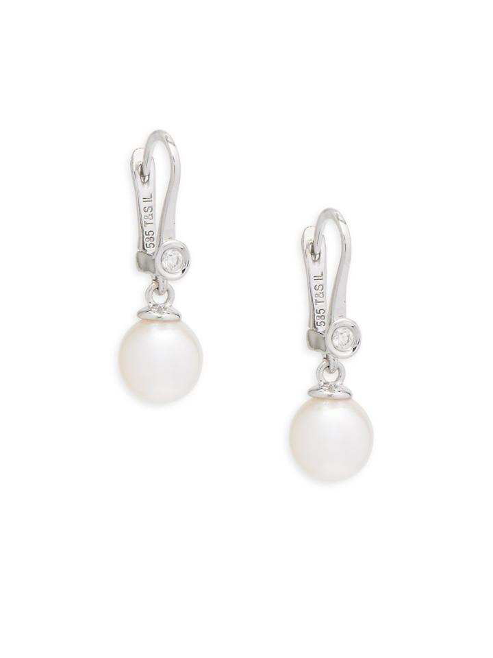 Tara Pearls White Gold, Diamond &amp; White Pearl Earrings
