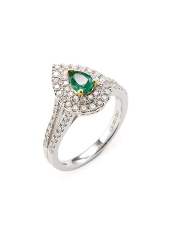 Vendoro 18 K White Gold Emerald Ring