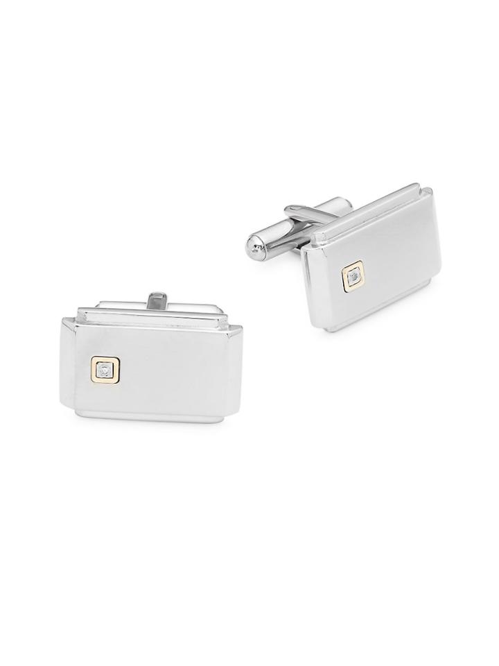 Saks Fifth Avenue Diamond And Stainless Steel Cuff Links