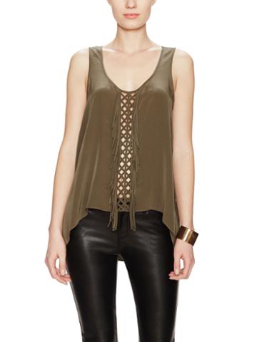 Bcbgmaxazria Mura Silk Fringed Crisscross Top