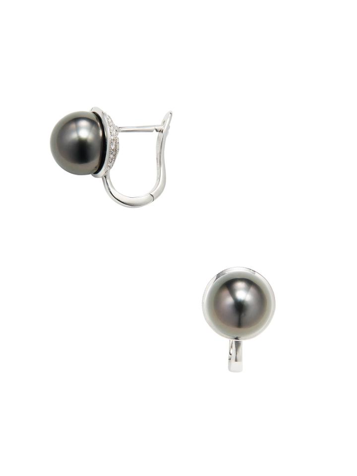 Tara Pearls 18k White Gold, Tahitian Pearl & 0.23 Total Ct. Diamond Earrings