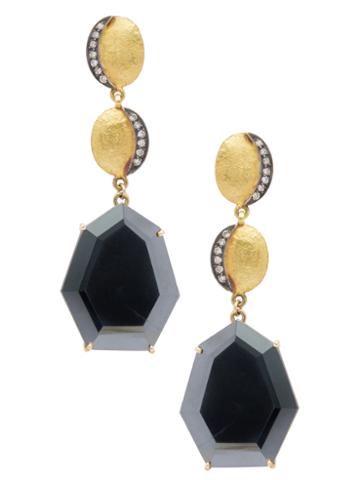 Suneera Dakini 18k Yellow Gold, Silver, Black Spinel & 0.10 Total Ct. Diamond Drop Earrings