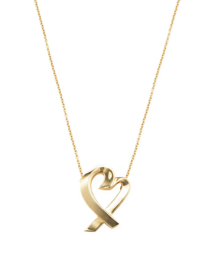 Vintage Tiffany & Co. 18k Yellow Gold Heart Ribbon Pendant Necklace