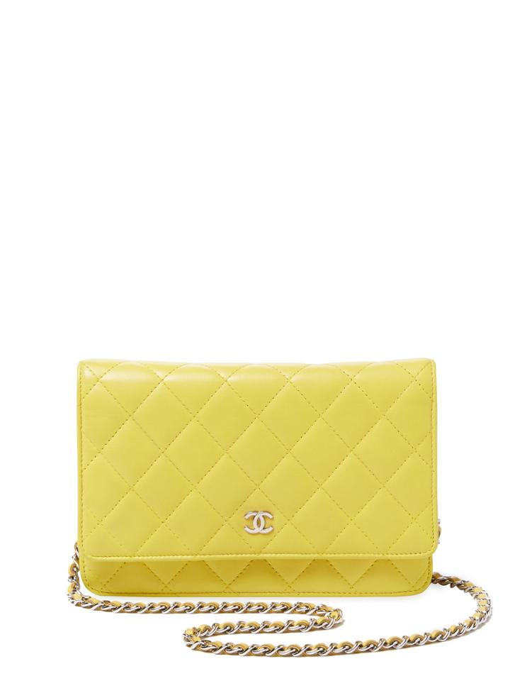 Chanel Vintage Yellow Quilted Lambskin Wallet On A Chain (woc)