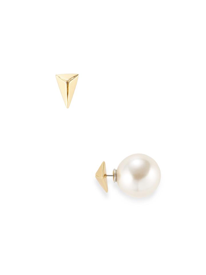 Joomi Lim Pyramid & Faux Pearl Front/back Earrings
