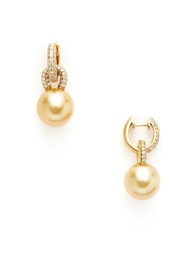 Tara Pearls Golden Pearl & Diamond Hoop Earrings