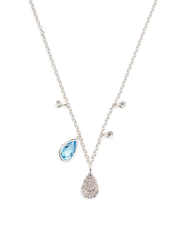 Meira T 14k White Gold, Blue Topaz & 0.11 Total Ct. Diamond Necklace