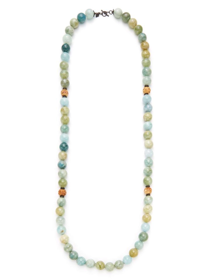 Armenta Aquamarine & Carved Wooden Bead Necklace