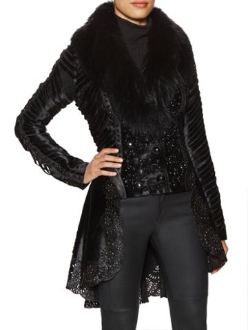 Tasha Tarno Shredded Calf Embellished Coat