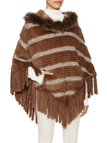 Tasha Tarno Mink Striped Fringe Trim Cape
