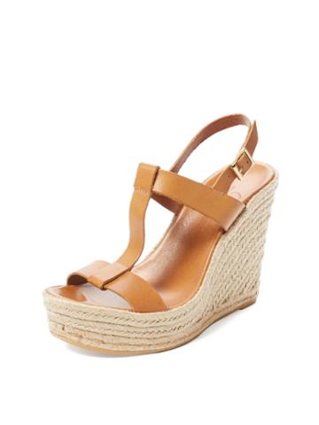 Delman Trish T-strap Leather Wedge Espadrille