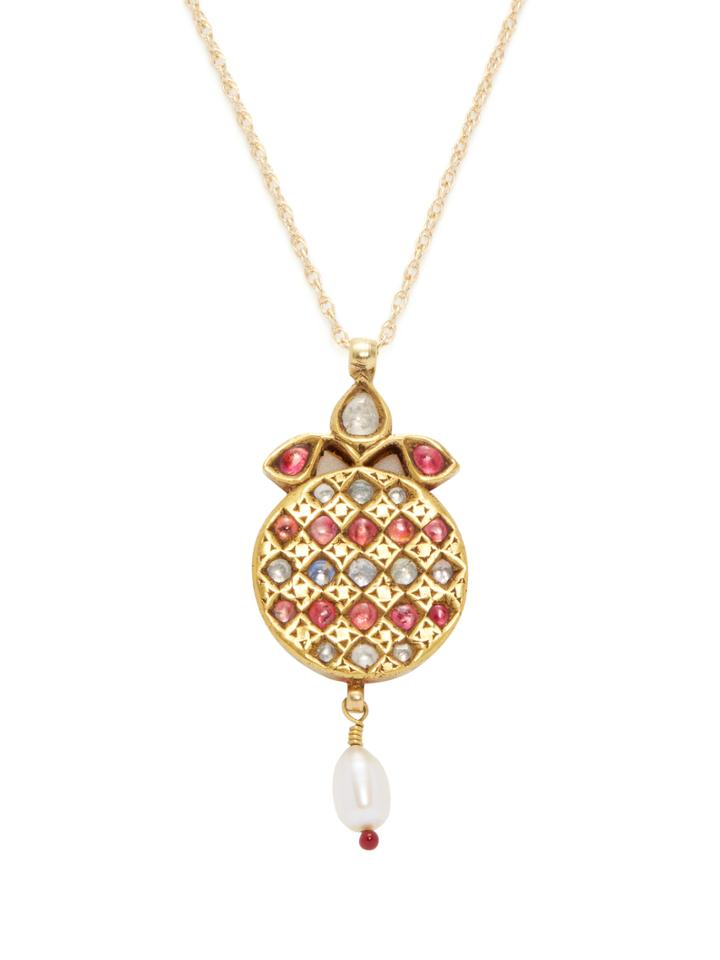 Amrapali Yellow Gold, Ruby, Sapphire & South Sea Pearl Pendant Necklace