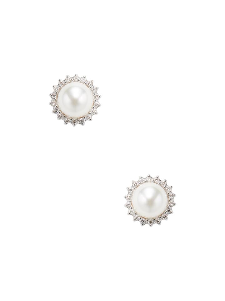 Tara Pearls 14k White Gold, Japanese Akoya Cultured Pearl & 0.36 Total Ct. Diamond Halo Stud Earrings