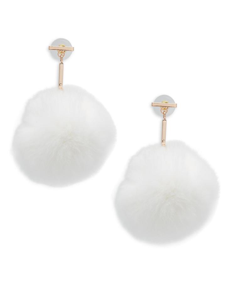Tuleste Market Rex Rabbit Pom Pom T-bar Earrings