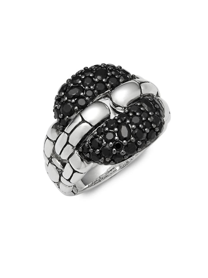 John Hardy Black Sapphire & Sterling Silver Square Link Ring