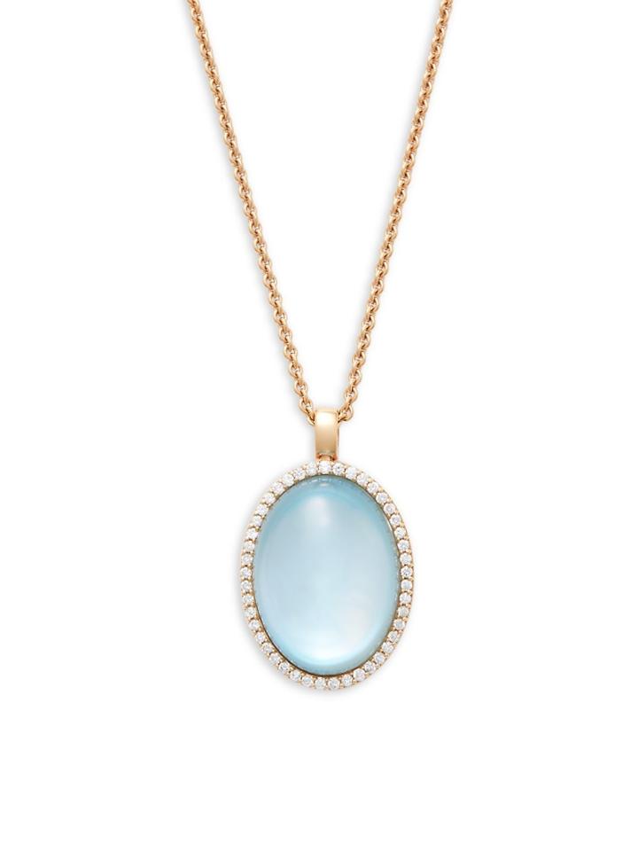 Roberto Coin Oval Blue Topaz, Diamond And 18k Rose Gold Pendant Necklace