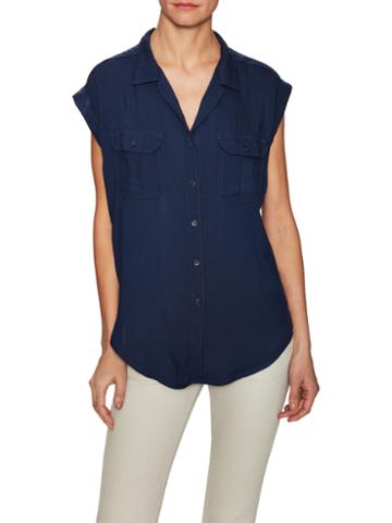 Jachs Girlfriend Cap Sleeve Button Up Shirt