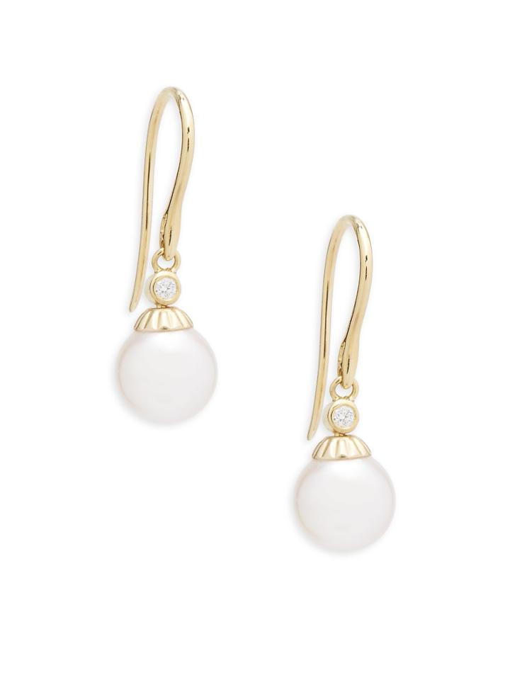 Tara Pearls Yellow Gold, Diamond &amp; 8.5-9mm White Pearl Earrings