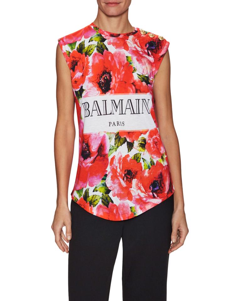 Balmain Printed Logo Front Sleeveless Top