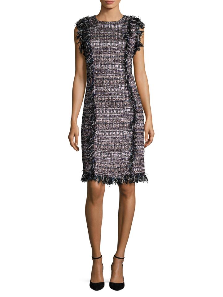 Hiche Fringe Tweed Sheath Dress
