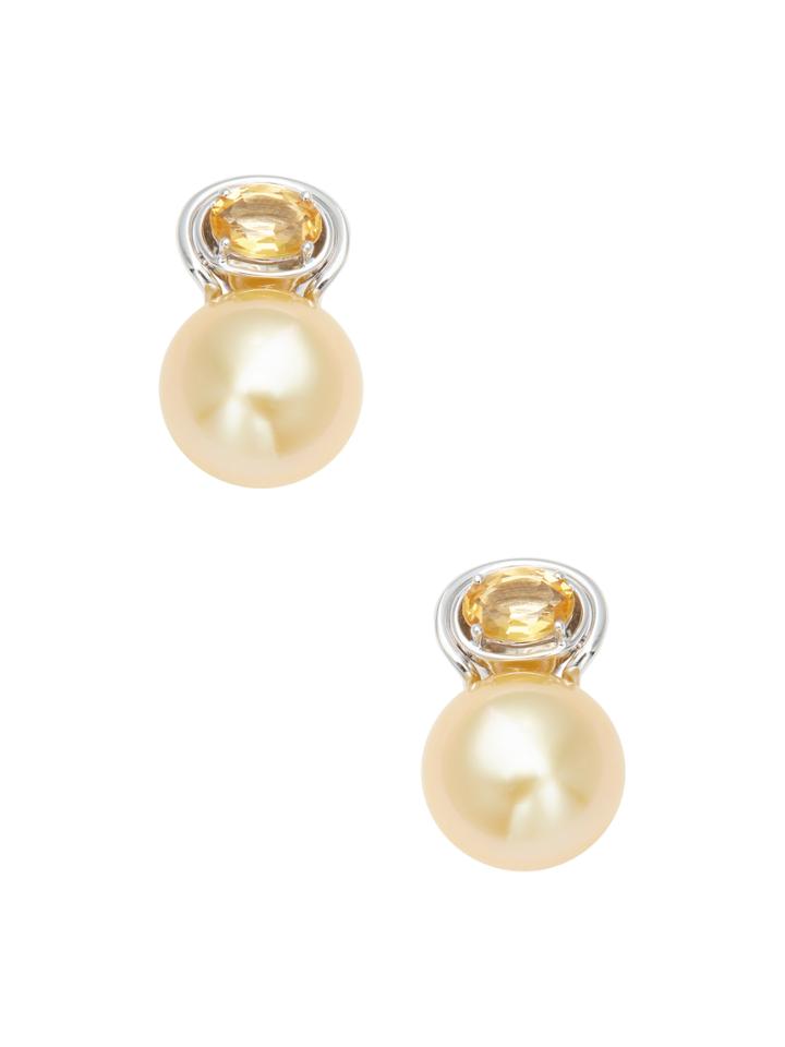 Belpearl 18k White Gold, Citrine & Golden South Sea Pearl Earrings