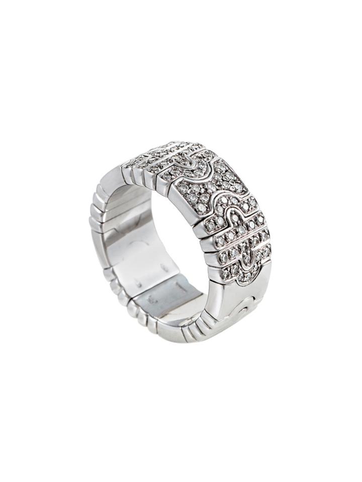 Vintage Bulgari Parentesi 18k White Gold & 0.55 Total Ct. Diamond Band Ring