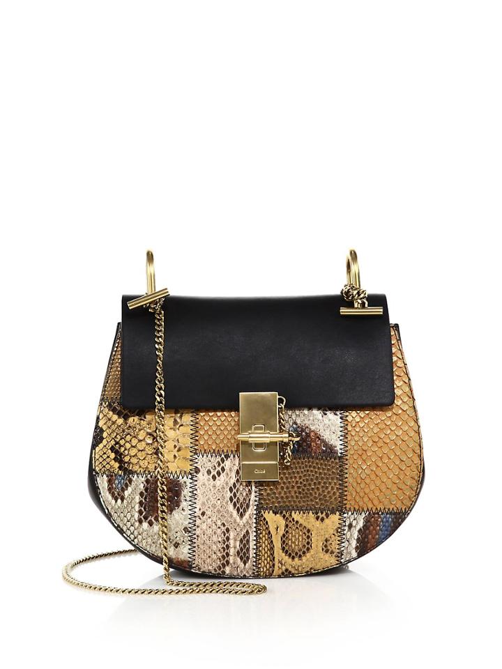 Chlo&#233; Drew Small Embossed Patchwork Leather Saddle Crossbody Bag