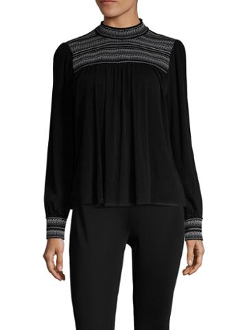 Vivienne Tam Smocked Turtleneck Blouse