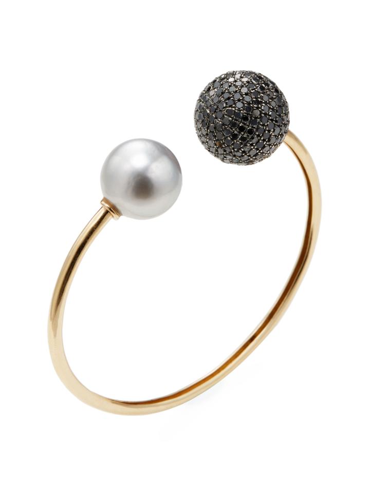 Jennifer Miller Gray Pearl & Diamond Bangle Bracelet