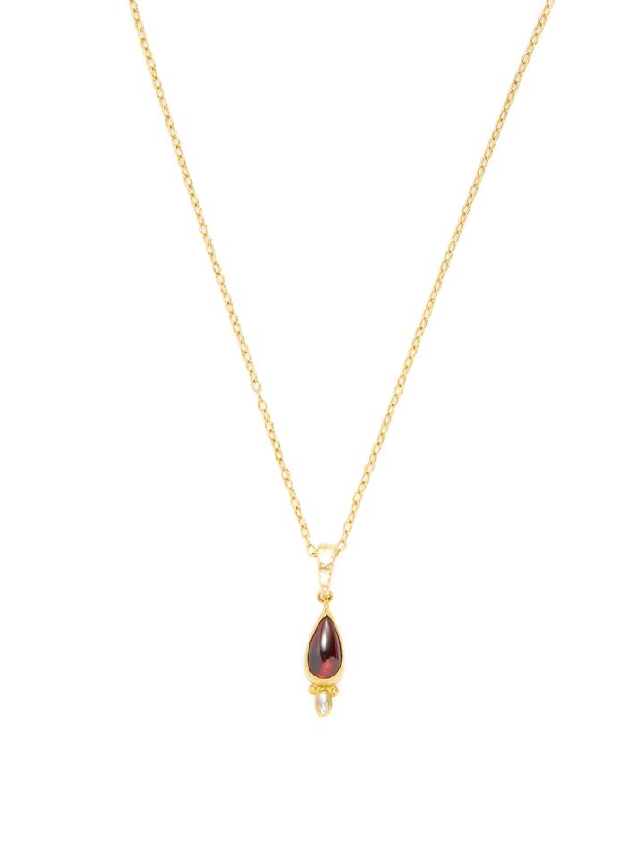 Gurhan Yellow Gold, Garnet & 0.11 Total Ct. Diamond Pendant Necklace