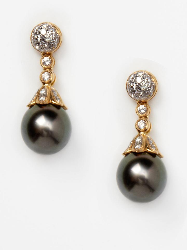 Tara Pearls Tahitian Pearl & Pave Diamond Earrings
