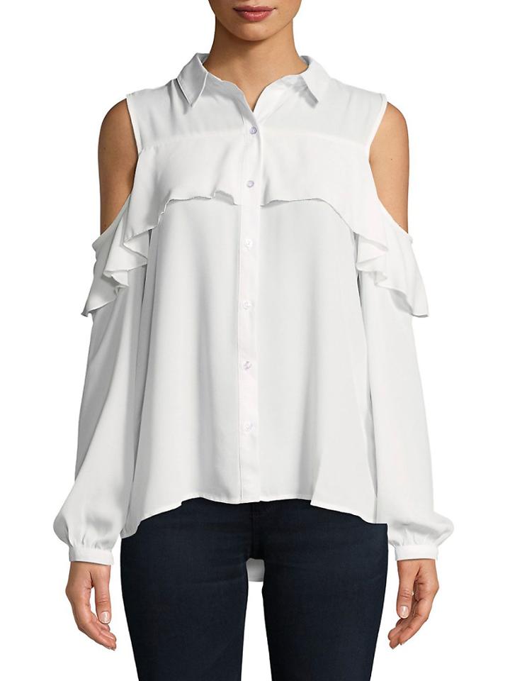 Jordan Alexander Frilled Cold-shoulder Button-down Shirt