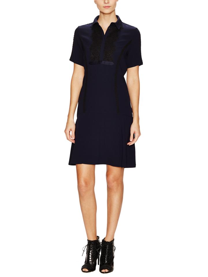 Marchesa Voyage Drop Waist Shirtdress With Lace Trim