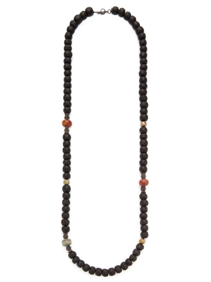 Armenta Silver, Black Spinel & Wooden Bead Long Strand Necklace