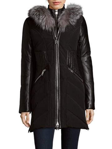 Nb Nicole Benisti Leather And Fur-trimmed Zip-front Jacket