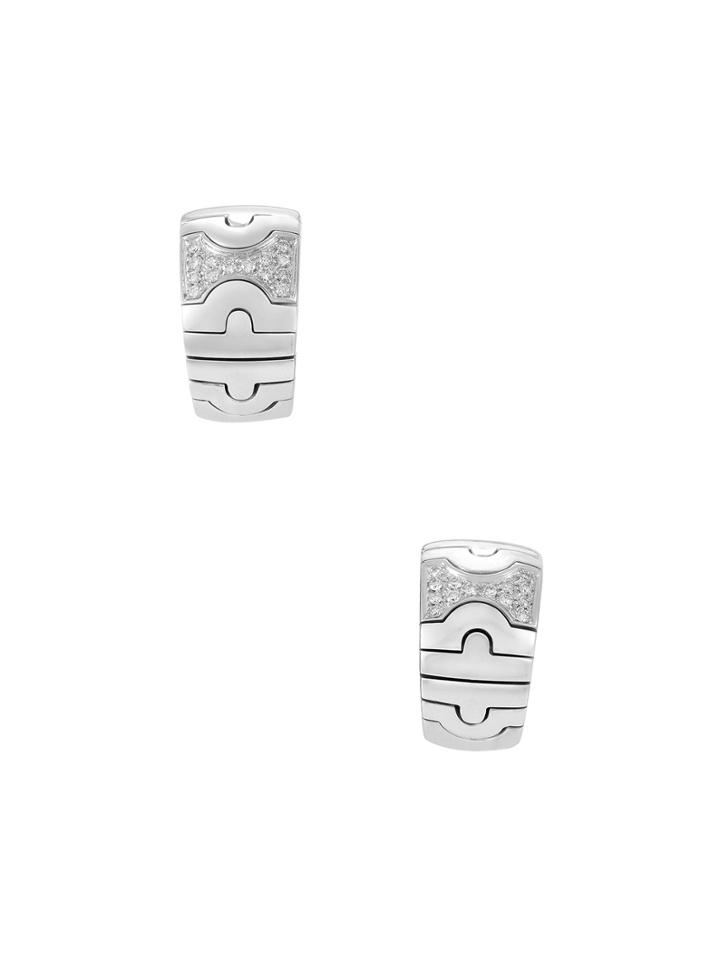 Vintage Bulgari Parentesi 18k White Gold & 0.50 Total Ct. Diamond Huggie Earrings
