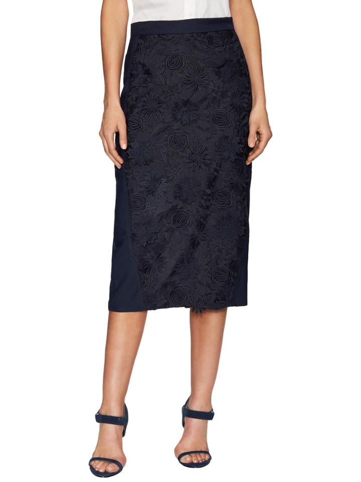 Sea Embroidered Flower Pencil Skirt