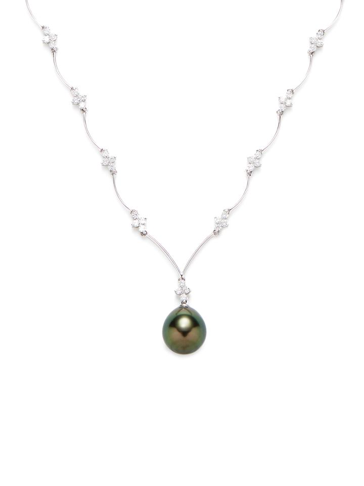 Tara Pearls Tahitian Pearl & Diamond Station Pendant Necklace