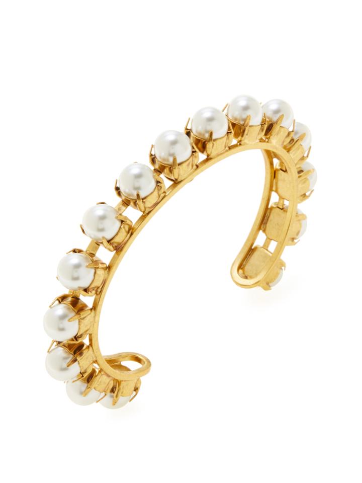 Elizabeth Cole Gold & Faux Pearl Bangle Bracelet