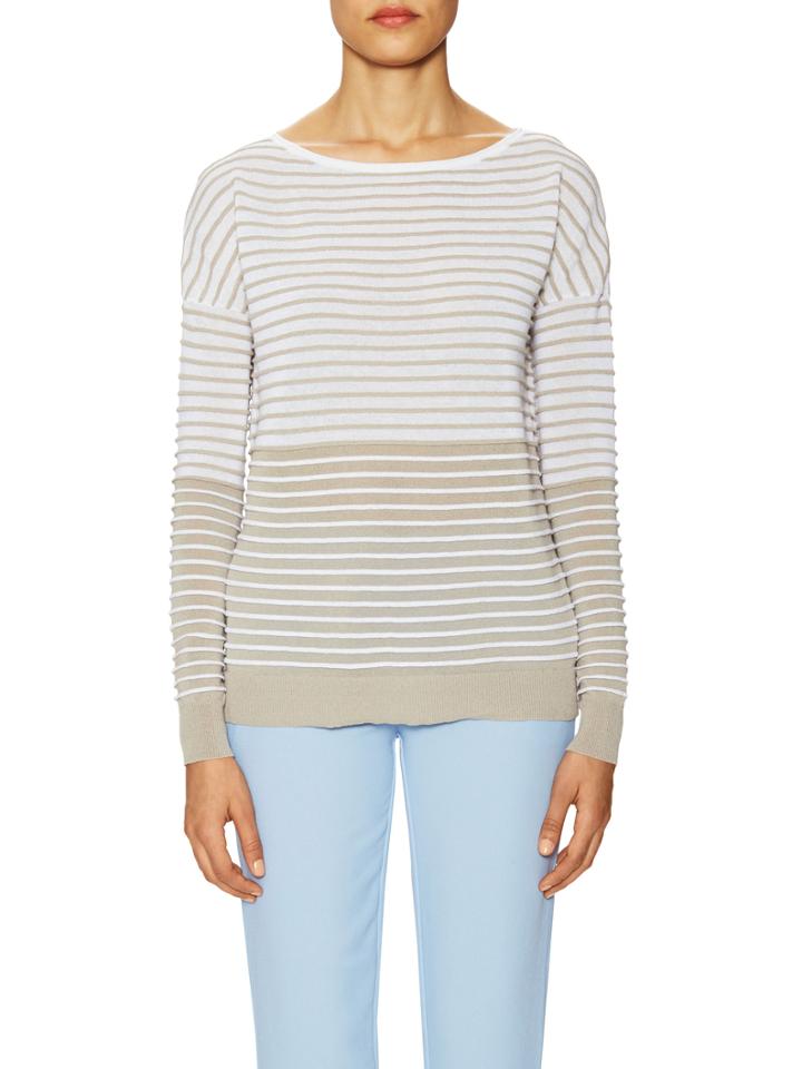 Halston Heritage Cotton Colorblock Textured Stripe Sweater