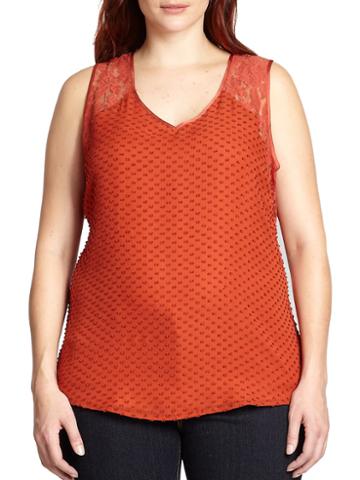 Beyond Vintage, Plus Size Lace-detail Silk Tank