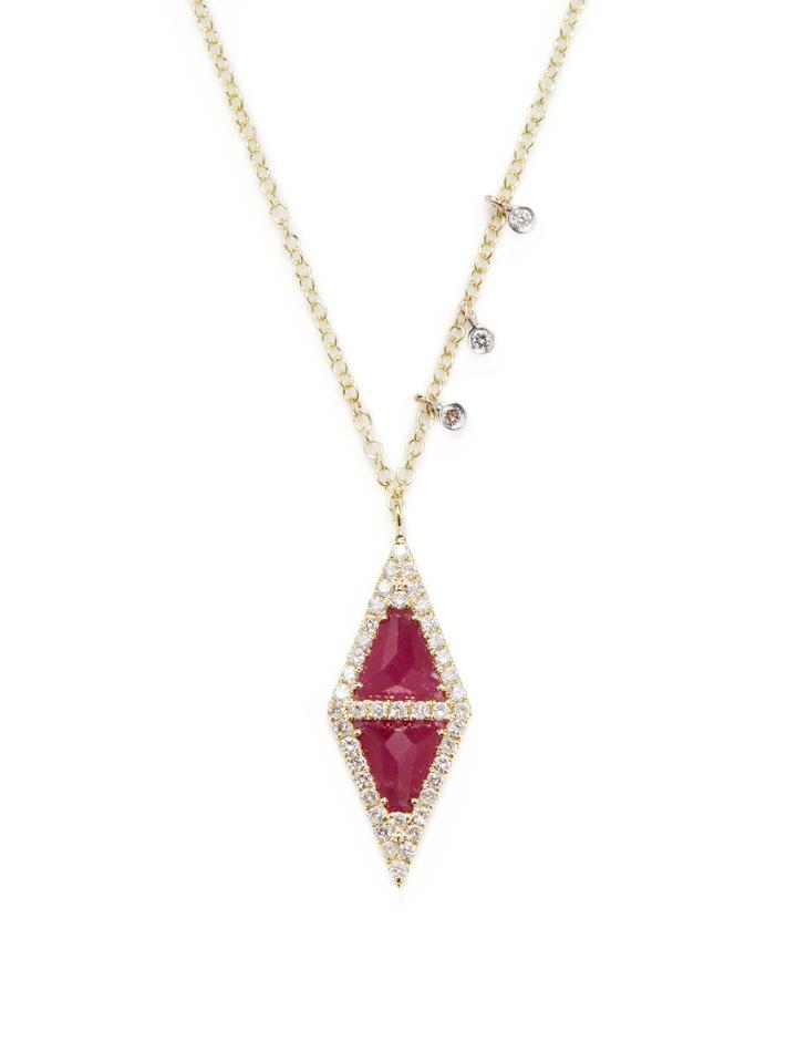 Meira T 14k Yellow Gold, Ruby & 0.32 Total Ct. Diamond Pendant Necklace