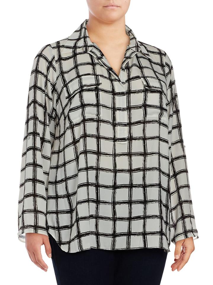 Max Studio Windowpane Long-sleeve Blouse