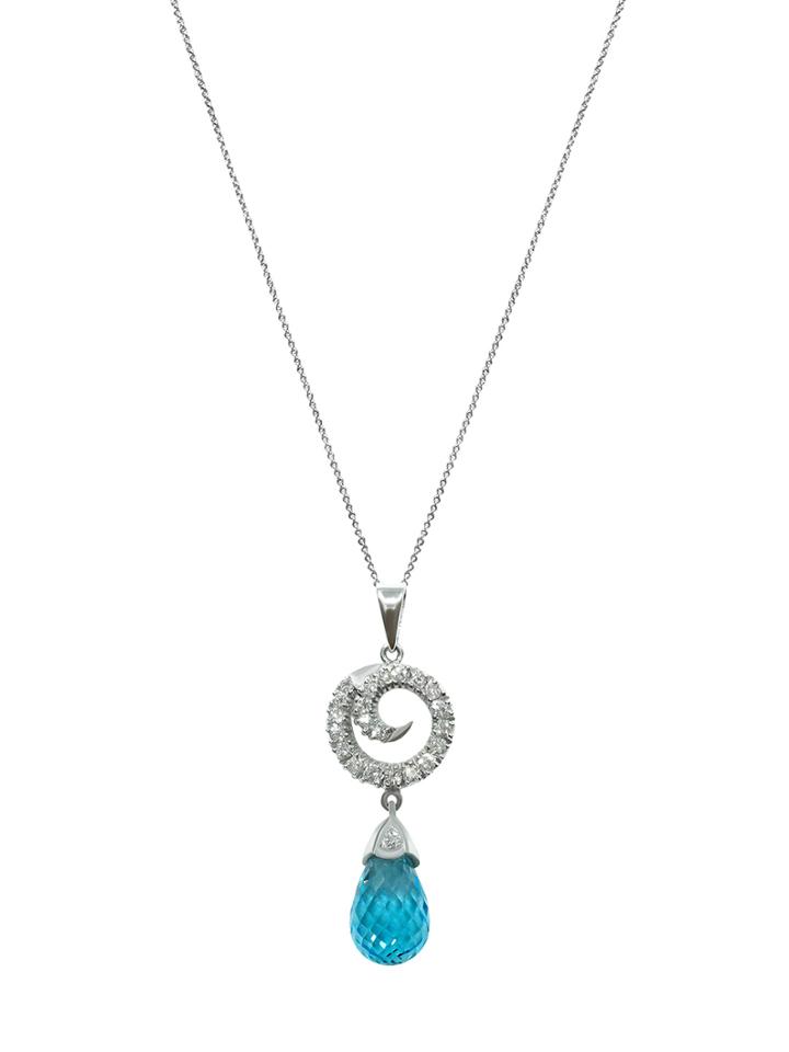 Jyoti New York Blue Topaz & Diamond Swirl Pendant Necklace