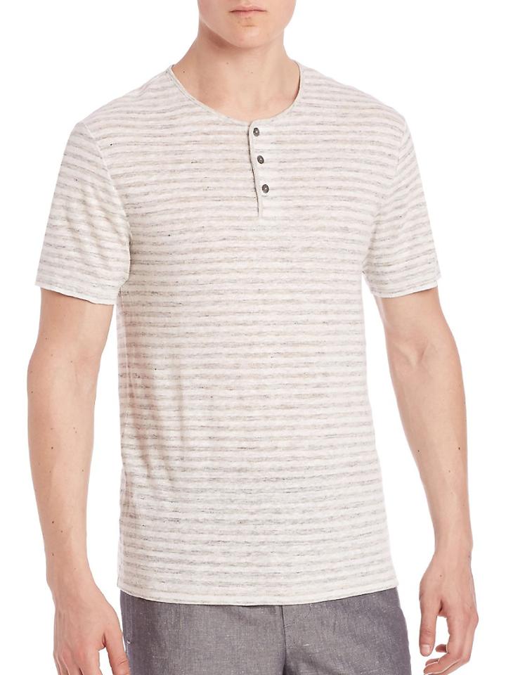 Vince Striped Linen Henley Tee